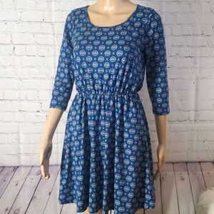 French Grey Louisa Nap Dress Navy Crepe Brushed Knit Button Long Sleeve Sz S